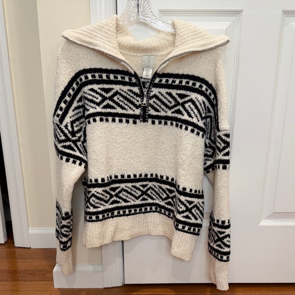 Joie Cream Half-Zip Textured Jumper with Black Trim